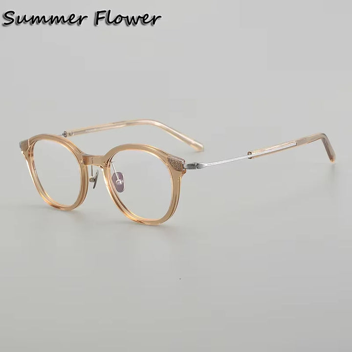 Summer Flower Unisex Full Rim Round Acetate Titanium Eyeglasses 611013