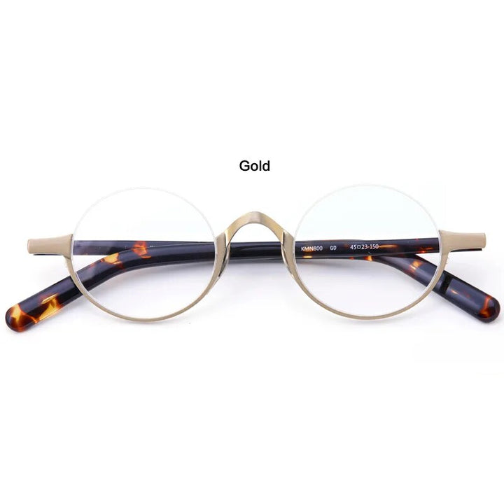 Muzz Unisex Semi Rim Small Round Titanium Acetate Eyeglasses Kmn80x Semi Rim Muzz Gold  