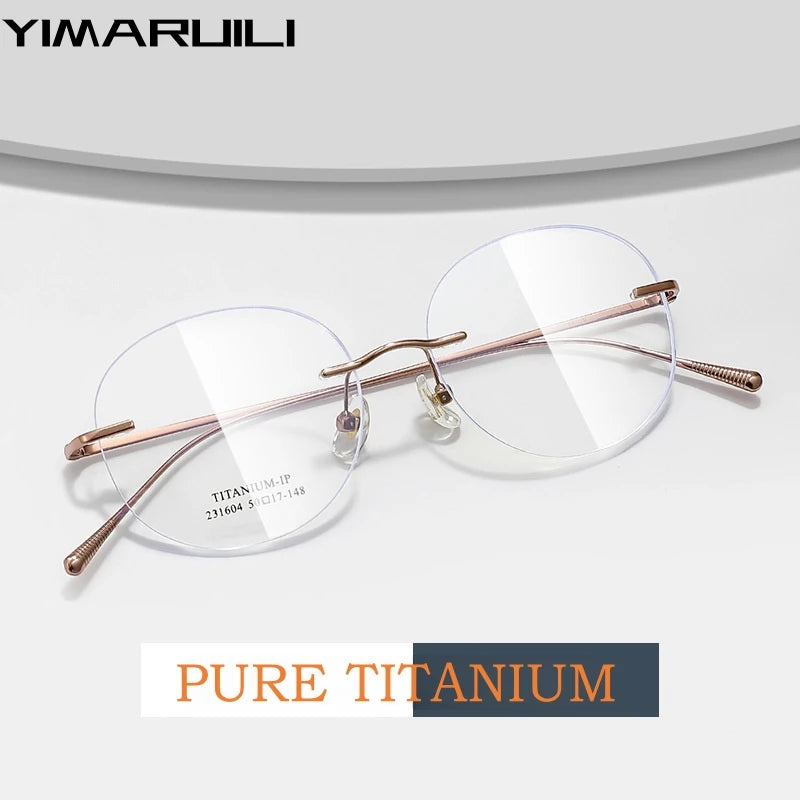 Yimaruli Unisex Rimless Round Titanium Eyeglasses 231604Wk Rimless Yimaruili Eyeglasses   
