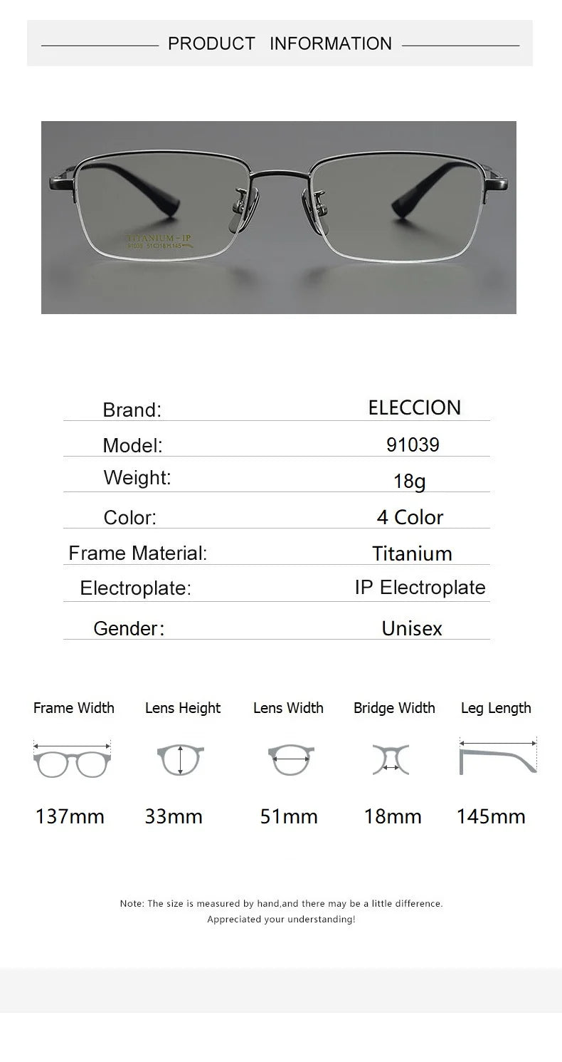 Eleccion Women's Semi Rim Square Titanium Eyeglasses 91039