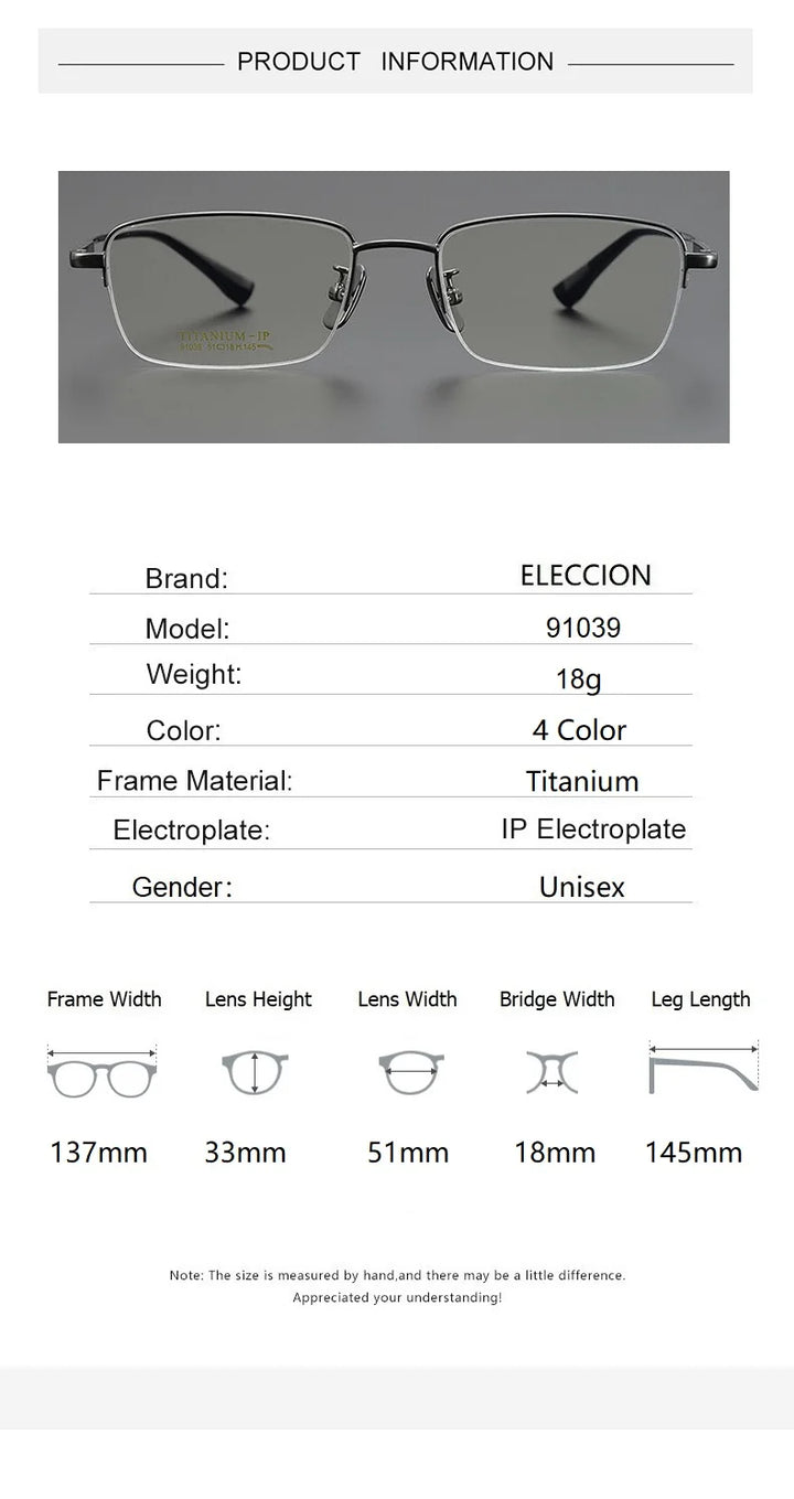 Eleccion Women's Semi Rim Square Titanium Eyeglasses 91039