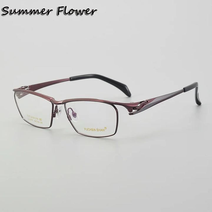 Summer Flower Unisex Full Rim Square Titanium Eyeglasses 86175 Full Rim Summer Flower Red Gray