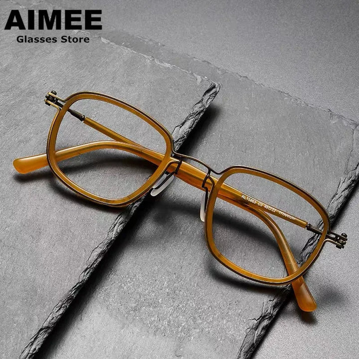 Aimee Men's Full Rim Square Titanium Acetate Eyeglasses 5863 Full Rim Aimee   