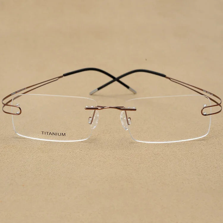 CCspace Unisex Rimless Rectangle Titanium Alloy Eyeglasses 300880 Rimless CCSpace Coffee  