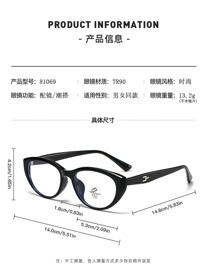 Zirosat Women's Full Rim Oval Cat Eye Tr 90 Alloy Eyeglasses 81069