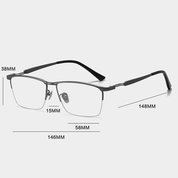 Gatenac Men's Semi Rim Square Titanium Eyeglasses Gxyj1057 Semi Rim Gatenac   