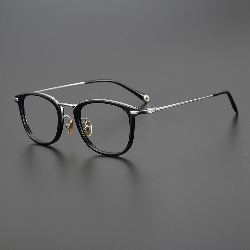 Gatenac Unisex Full Rim Round Square Acetate Titanium Eyeglasses Gxyj1032 Full Rim Gatenac Black Silver  