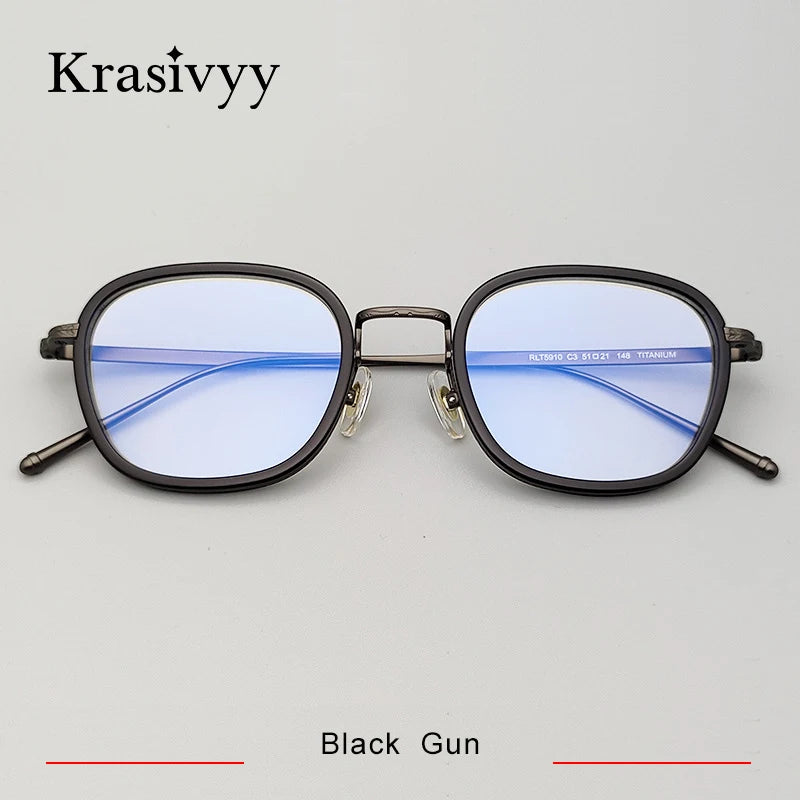 Krasivyy Unisex Full Rim Polygon Titanium Acetate Eyeglasses 75910 Full Rim Krasivyy Black Gun