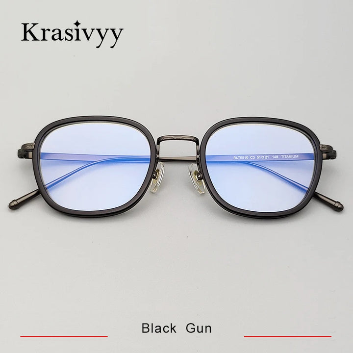 Krasivyy Unisex Full Rim Polygon Titanium Acetate Eyeglasses 75910 Full Rim Krasivyy Black Gun