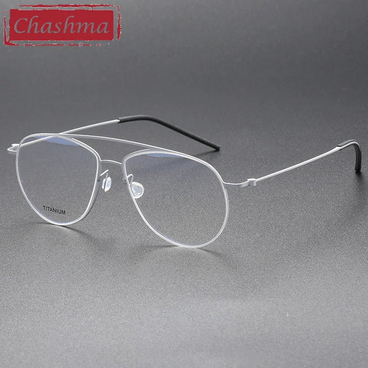 Chashma Ochki Men's Full Rim Oval Double Bridge Titanium Eyeglasses 45507 Full Rim Chashma Ochki Silver  