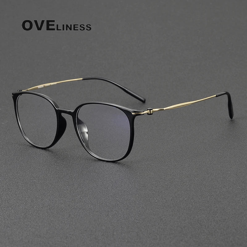 Oveliness Unisex Full Rim Oval Square Acetate Titanium Eyeglasses 8663 Full Rim Oveliness black gold  