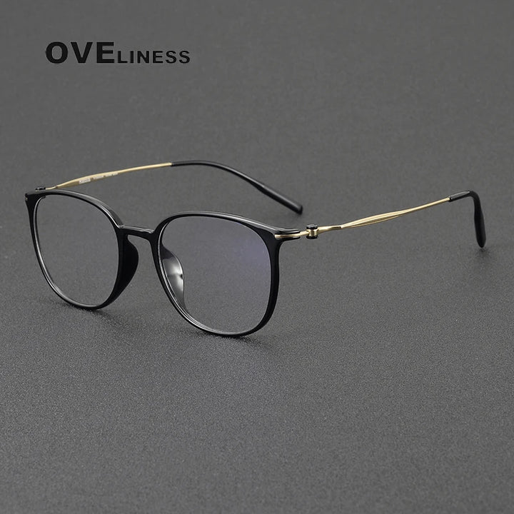 Oveliness Unisex Full Rim Oval Square Acetate Titanium Eyeglasses 8663 Full Rim Oveliness black gold  