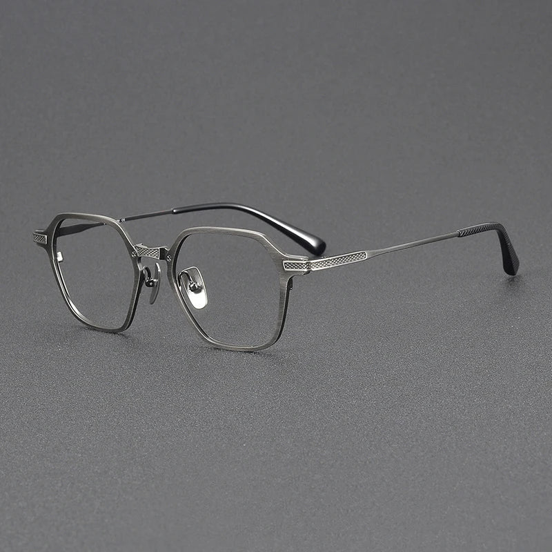 Black Mask Unisex Full Rim Flat Top Polygon Titanium Eyeglasses 42425 Full Rim Black Mask Gun Gray  