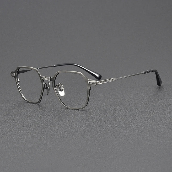 Black Mask Unisex Full Rim Flat Top Polygon Titanium Eyeglasses 42425 Full Rim Black Mask Gun Gray  