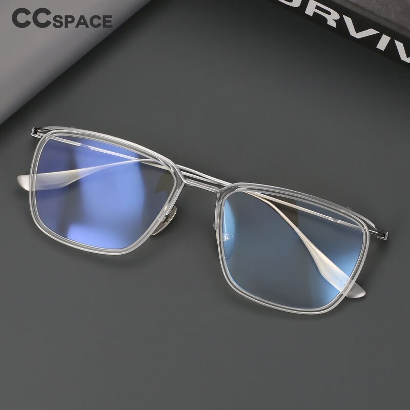 CCSpace Men's Semi Rim Square Titanium Eyeglasses 55920 Semi Rim CCspace   