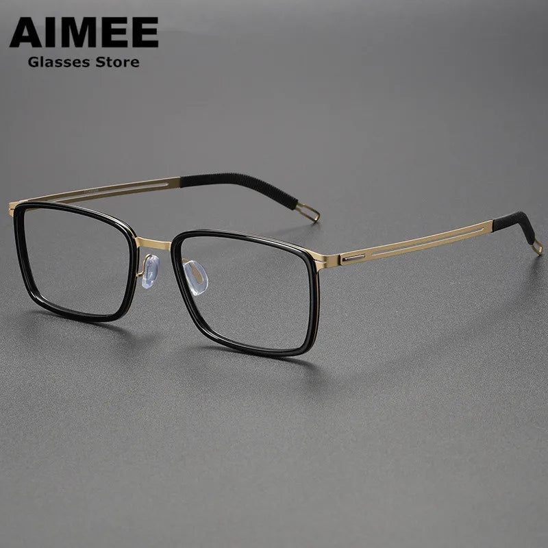 Aimee Unisex Full Rim Square Screwless Titanium Acetate Eyeglasses 8203 Full Rim Aimee Black-Golden  