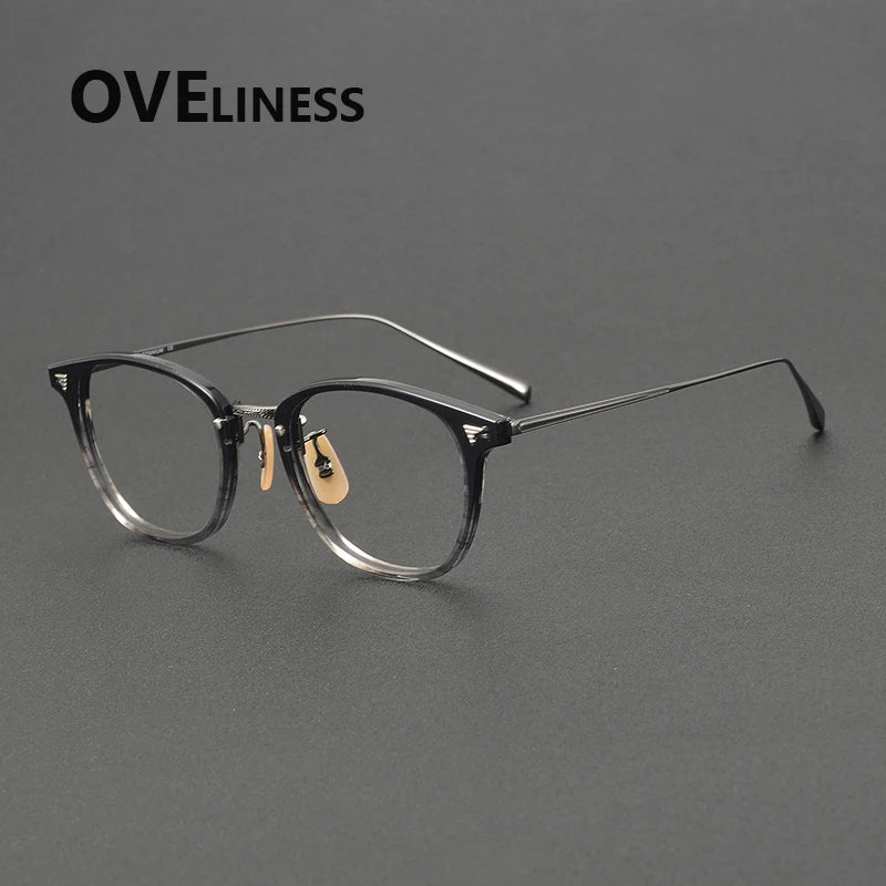 Oveliness Women's Full Rim Oval Square Acetate Titanium Eyeglasses 84548 Full Rim Oveliness gradient grey