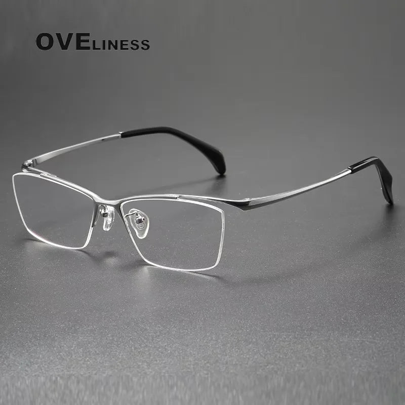 Oveliness Unisex Semi Rim Square Brow Line Titanium Eyeglasses 6650 Semi Rim Oveliness silver  