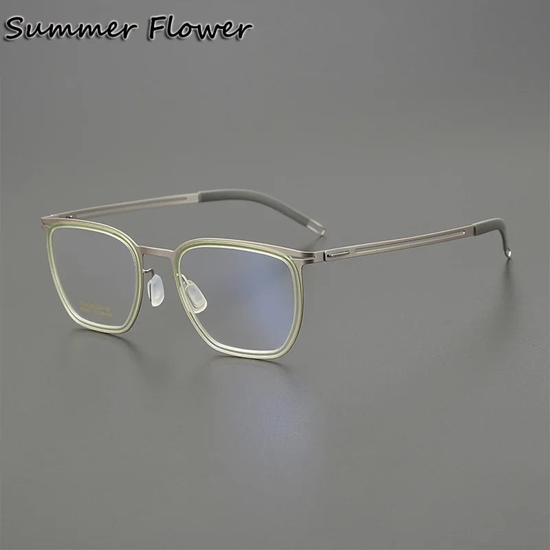 Summer Flower Women's Full Rim Square Acetate Titanium Eyeglasses 88814 Full Rim Summer Flower