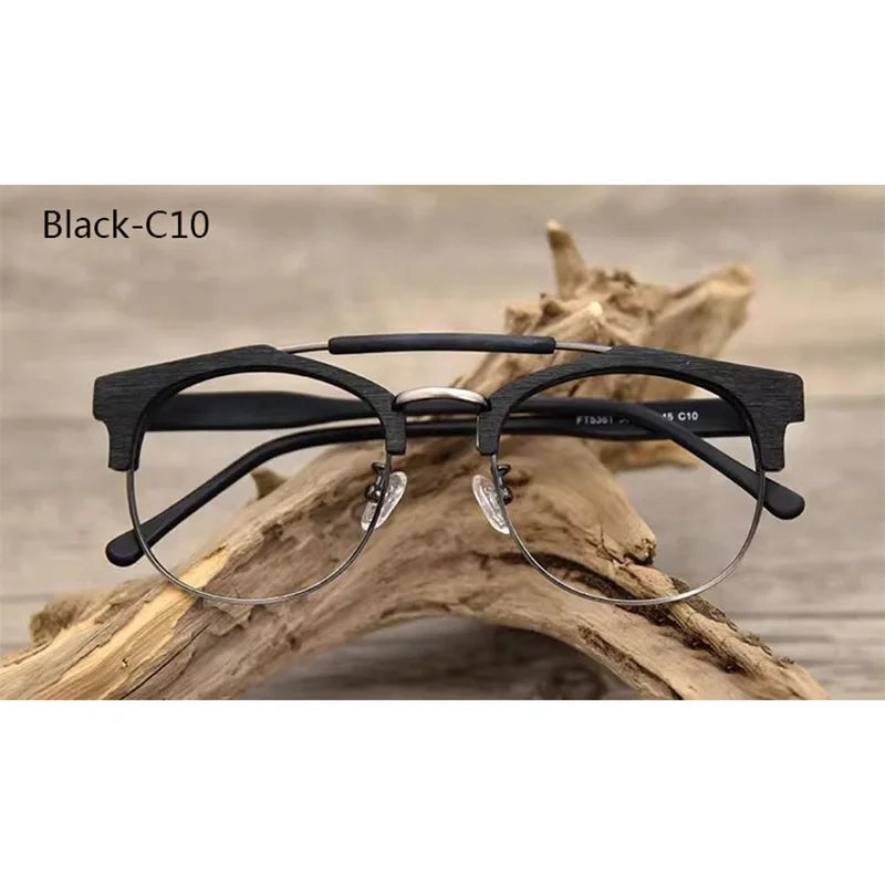 Hdcrafter Mens Semi Rim Double Bridge Round Acetate Titanium Frames 536100 — view 3 | Hdcrafter Eyeglasses at FuzWeb