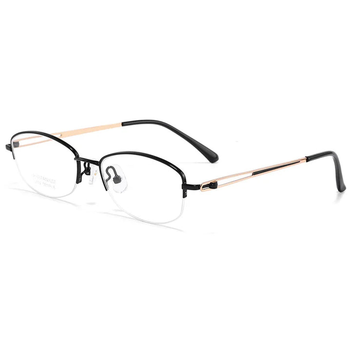 Yimaruili Women's Semi Rim Oval Square Titanium Eyeglasses 74112E