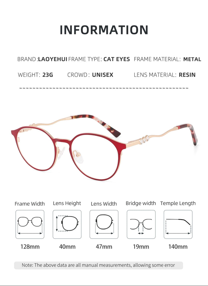 Laoyehui Women's Full Rim Round Alloy Acetate Reading Glasses L8972 Reading Glasses Laoyehui   