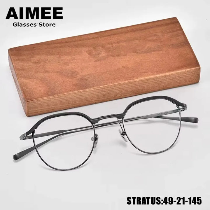 Aimee Unisex Full Rim Round Pure Titanium Eyeglasses STRATUS — view 1 | Aimee at FuzWeb