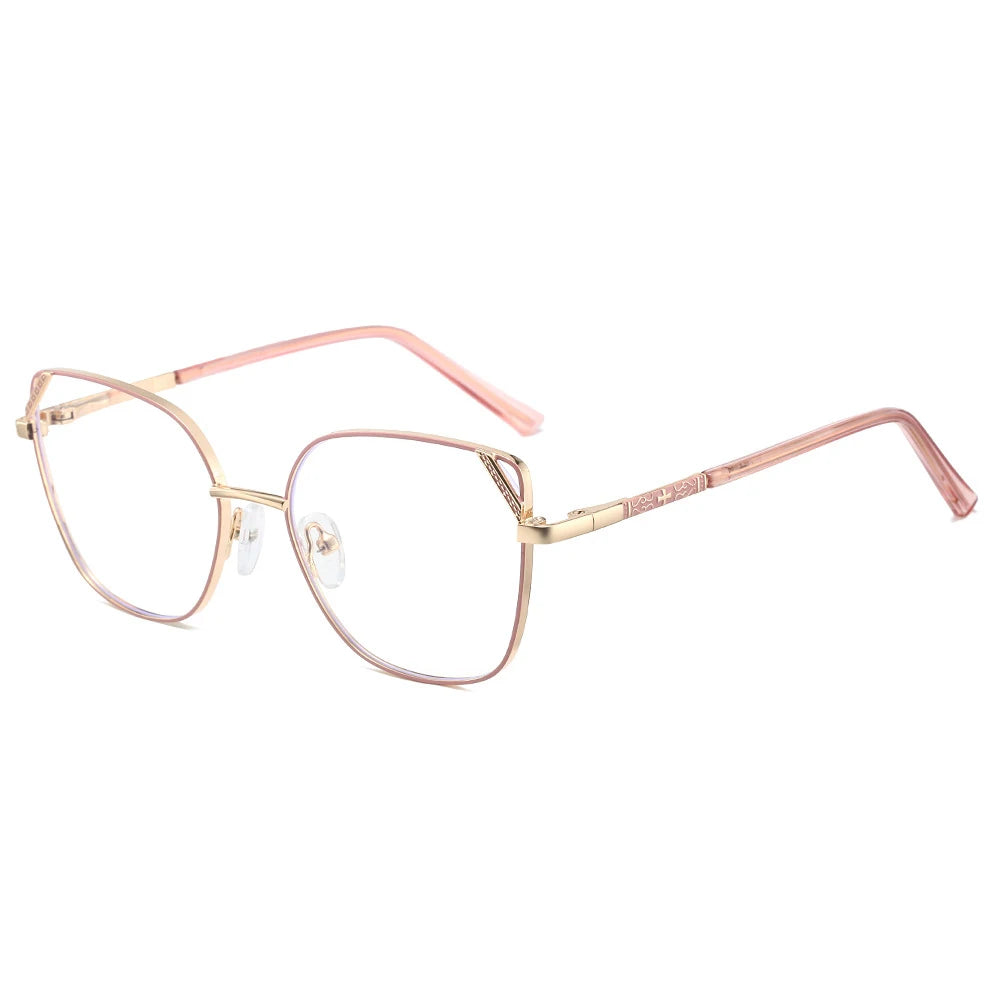 KatKani Women's Full Rim Square Cat Eye Alloy Eyeglasses 8612 Full Rim KatKani Eyeglasses Pink Gold  