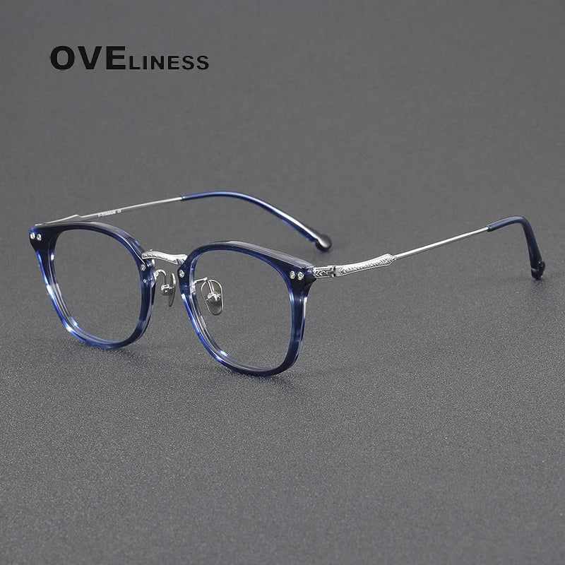 Oveliness Women's Full Rim Square Acetate Titanium Eyeglasses 3052 Full Rim Oveliness blue silver  