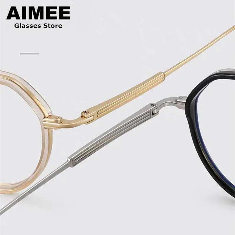 Aimee Unisex Full Rim Flat Top Round Titanium Acetate Eyeglasses 6701 Full Rim Aimee   