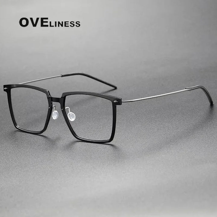 Oveliness Unisex Full Rim Square Acetate Titanium Eyeglasses 6577 Full Rim Oveliness shiny black gun