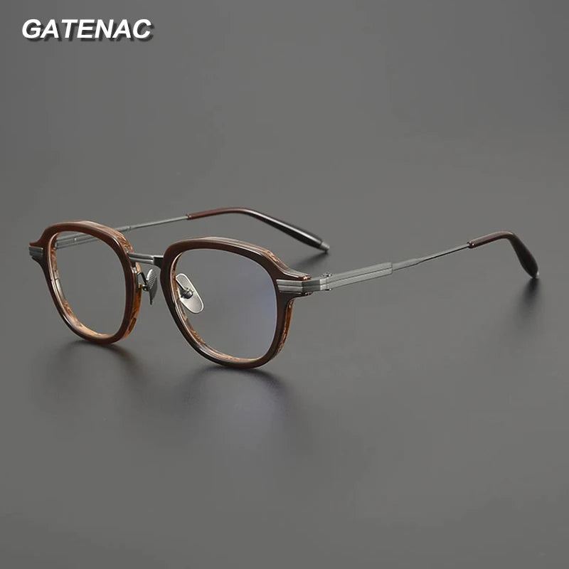 Gatenac Unisex Full Rim Square Acetate Titanium Eyeglasses G9828