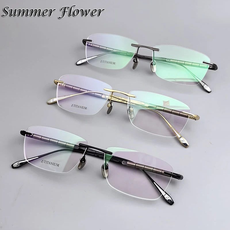 Summer Flower Unisex Rimless Square Titanium Eyeglasses 27038 Rimless Summer Flower