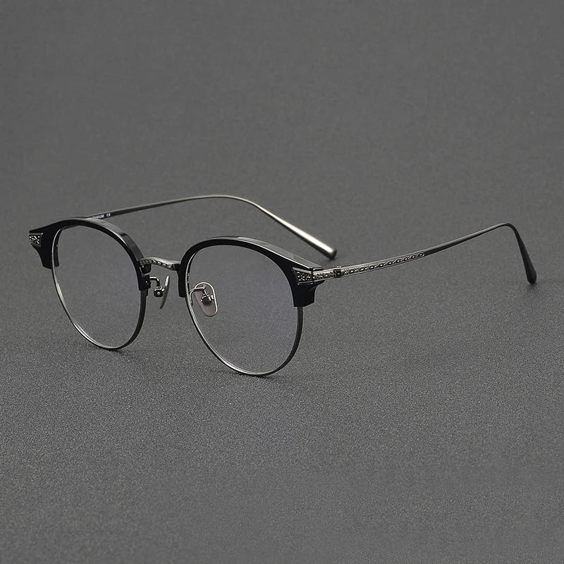 Black Mask Unisex Full Rim Round Titanium Acetate Eyeglasses 42029 Full Rim Black Mask Black-Gray  