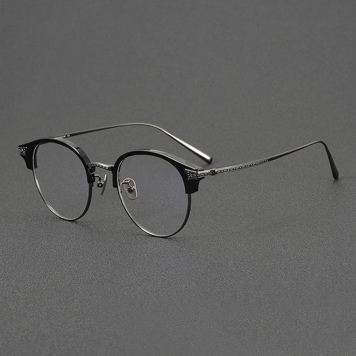 Black Mask Unisex Full Rim Round Titanium Acetate Eyeglasses 42029 Full Rim Black Mask Black-Gray  