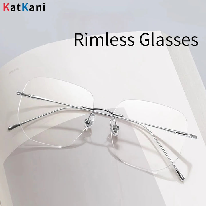 KatKani Unisex Rimless Square Titanium Eyeglasses F8925 Semi Rim KatKani Eyeglasses   