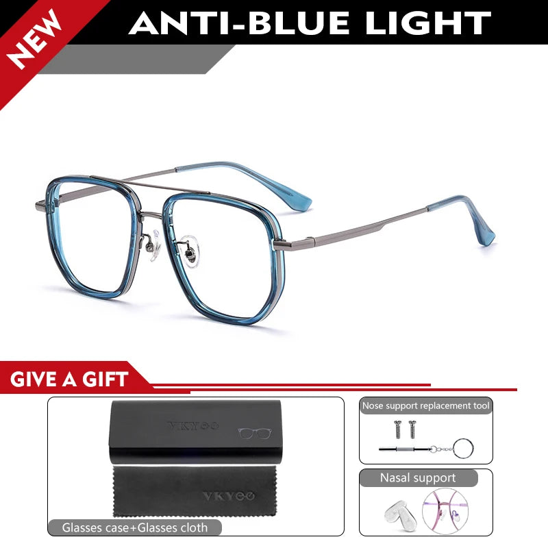 Vicky Unisex Full Rim Square Double Bridge Tr 90 Titanium Reading Glasses  2174 Reading Glasses Vicky 0 2217YJ- blue 