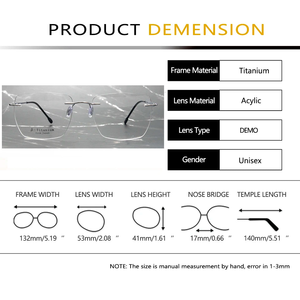 Esnbie Women's Rimless Polygon Square Titanium Eyeglasses 243208