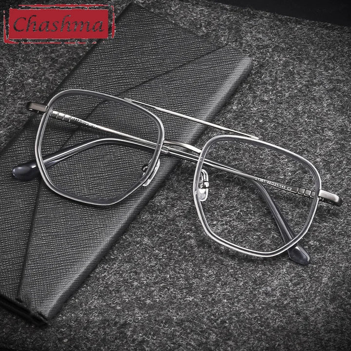 Chashma Ottica Men's Full Rim Polygon Double Bridge Titanium Acetate Eyeglasses 13613