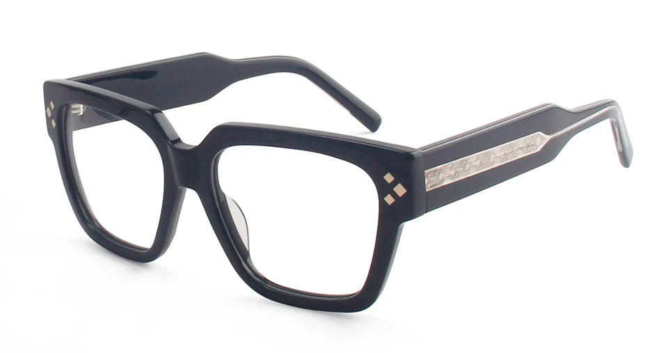 Esnbie Unisex Full Rim Polygon Square Rivet Acetate Eyeglasses 712371