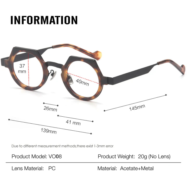 Muzz Women's Full Rim Flat Top Round Acetate Alloy Eyeglasses 580811