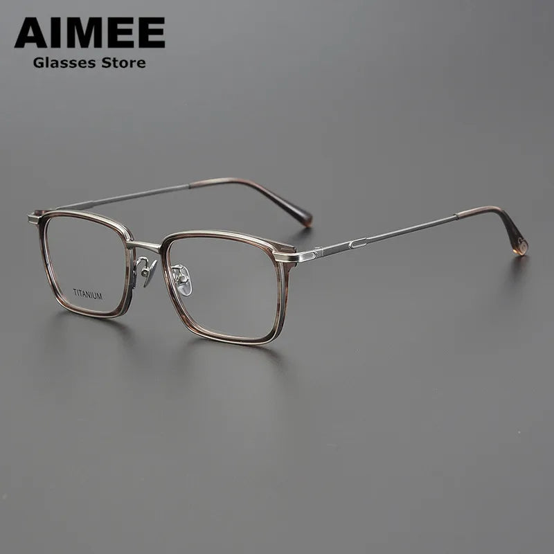 Aimee Unisex Full Rim Square Acetate Titanium Eyeglasses 6322 Full Rim Aimee Tea-Gun  