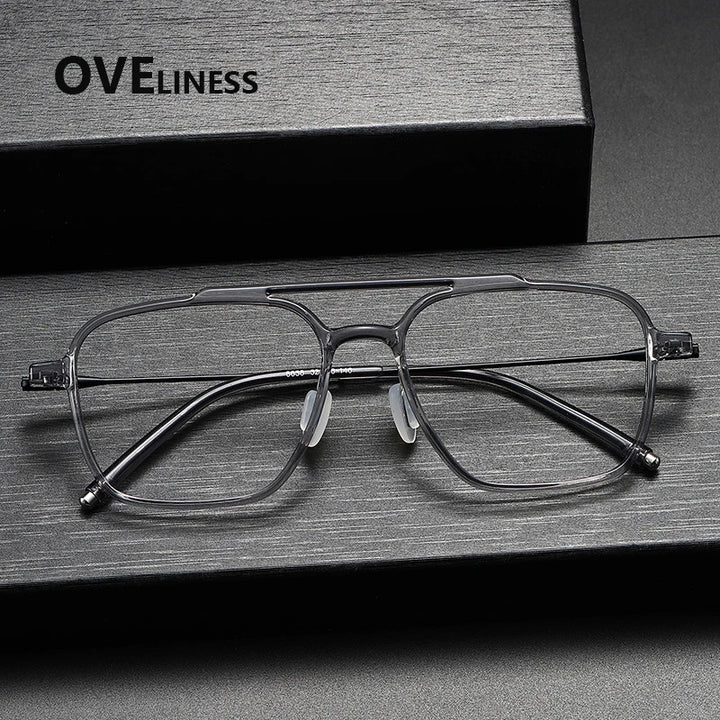 Oveliness Unisex Full Rim Square Double Bridge Acetate Titanium Eyeglasses 88658