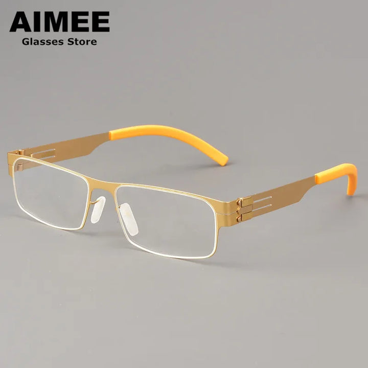 Aimee Women's Full Rim Square Screwless Steel Eyeglasses 13517 Full Rim Aimee Golden  