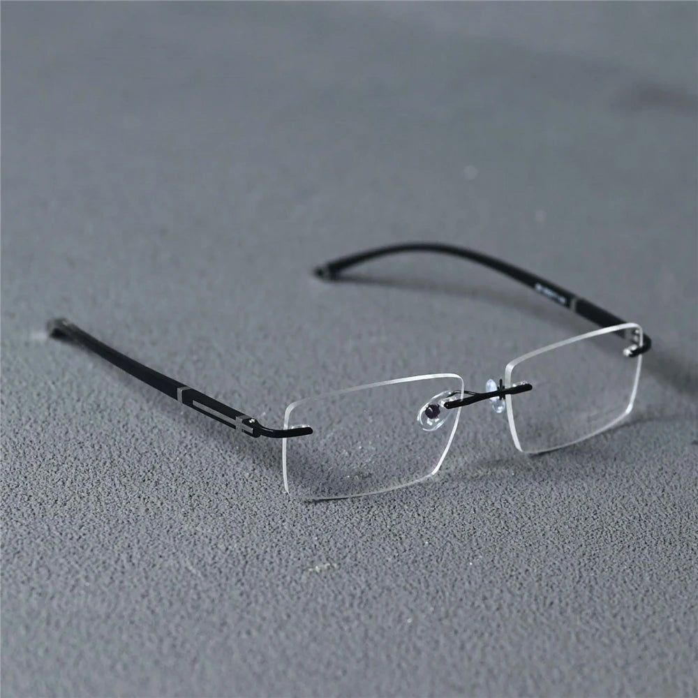 Cubojue Men's Rimless Square Alloy Acetate Eyeglasses 58026 Reading Glasses Cubojue M2 black