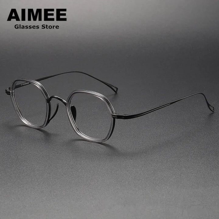 Aimee Unisex Full Rim Polygon Square Titanium Acetate Eyeglasses 80873 Full Rim Aimee Grey-Black  