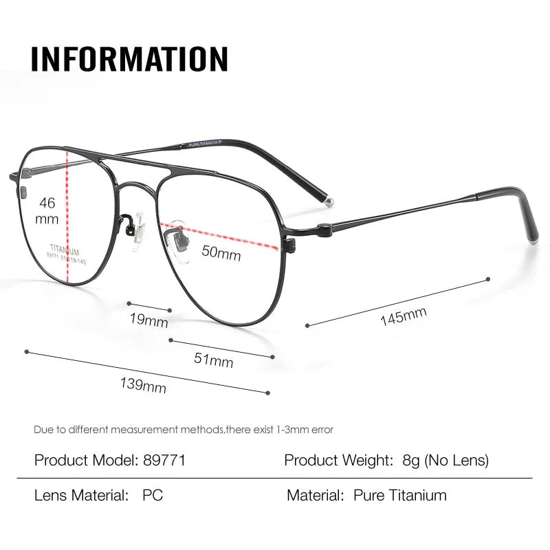 Aror Unisex Full Rim Square Double Bridge Titanium Eyeglasses 89771 Full Rim Aror