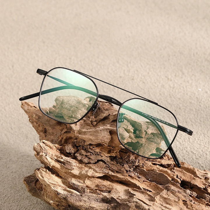 Black Mask Women's Full Rim Square Double Bridge Titanium Eyeglasses 382149