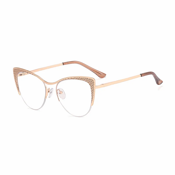 Ralferty Women's Full Rim Square Cat Eye Alloy Eyeglasses R811102 Full Rim Ralferty C1 Khaki CHINA 