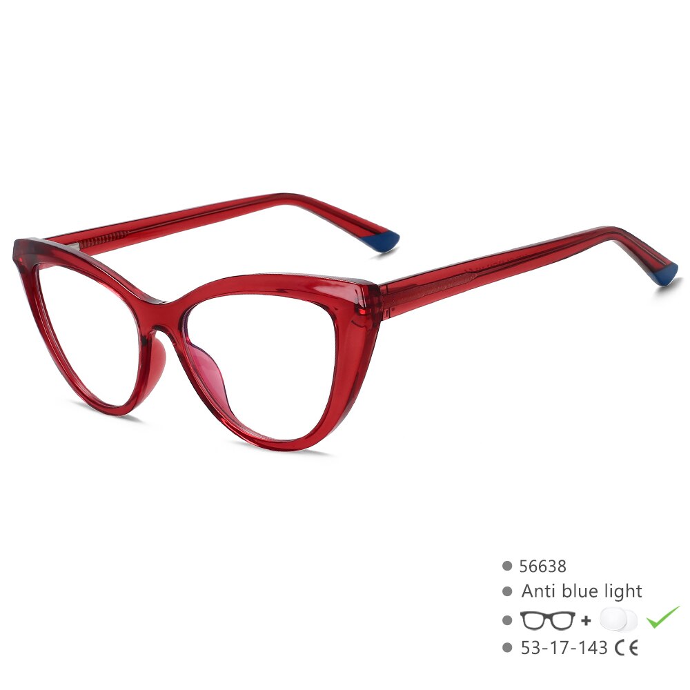 CCspace Unisex Full Rim Square Cat Eye PC Eyeglasses 56638 Full Rim CCspace C4Red  